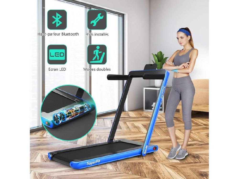 Vente Unique Tapis De Course Electrique Pliable 2 En 1 Contrôlé Par APP 12 Km/H Bluetooth Moteur 600W Vec Haut-Parleur Bluetooth Télécommande Ecran Multifonctions LED