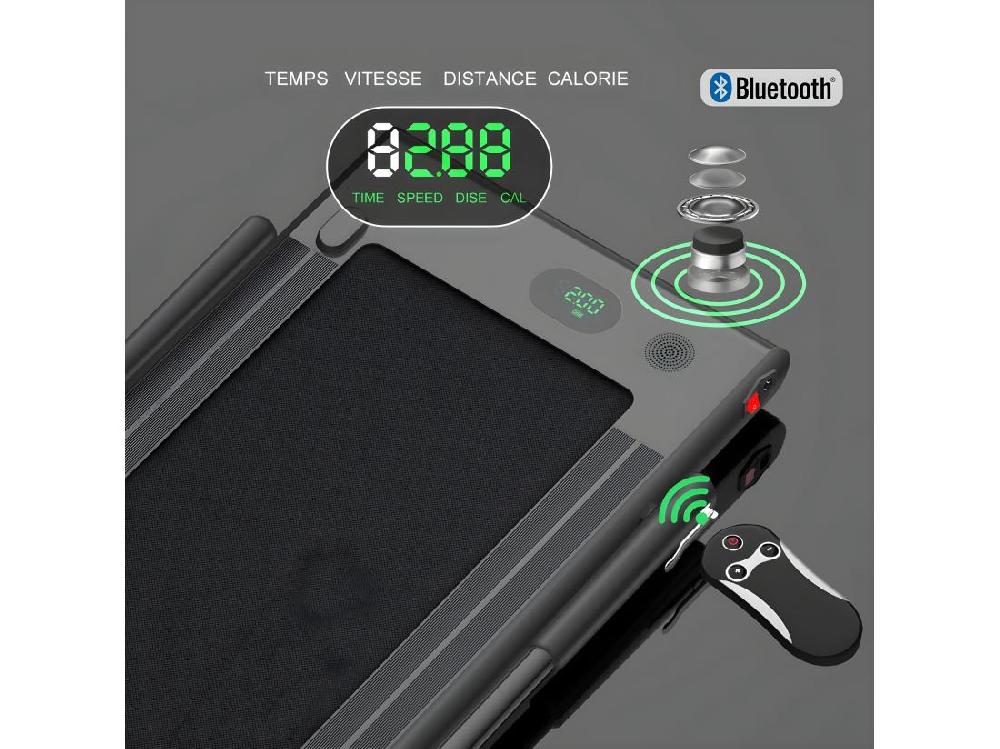 Vente Unique Tapis De Course Electrique Pliable 2 En 1 Contrôlé Par APP 12 Km/H Avec Ecran LED Haut-parleur Bluetooth Moteur 0 75HP