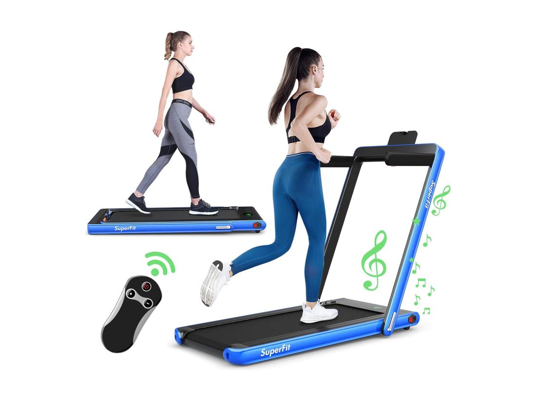Vente Unique Tapis De Course Electrique Pliable 2 En 1 Contrôlé Par APP 12 Km/H Bluetooth Moteur 600W Vec Haut-Parleur Bluetooth Télécommande Ecran Multifonctions LED