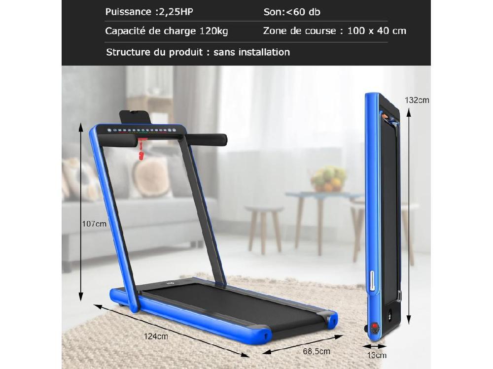 Vente Unique Tapis De Course Electrique Pliable 2 En 1 Vitesse 1-12 Km/h Tapis Roulant Surface 40x100cm