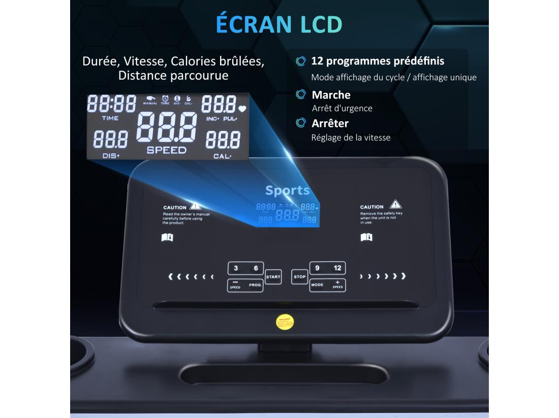 Vente Unique Tapis De Course Pliable - Collaboration Aosom.fr X FFHandball - 1-12 Km/h 500 W écran LCD 12 Programmes Noir