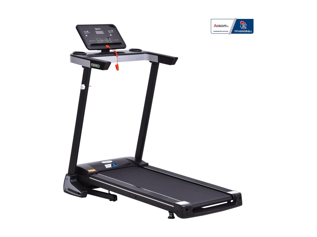 Vente Unique Tapis De Course Pliable - Collaboration Aosom.fr X FFHandball - 1-12 Km/h 500 W écran LCD 12 Programmes Noir