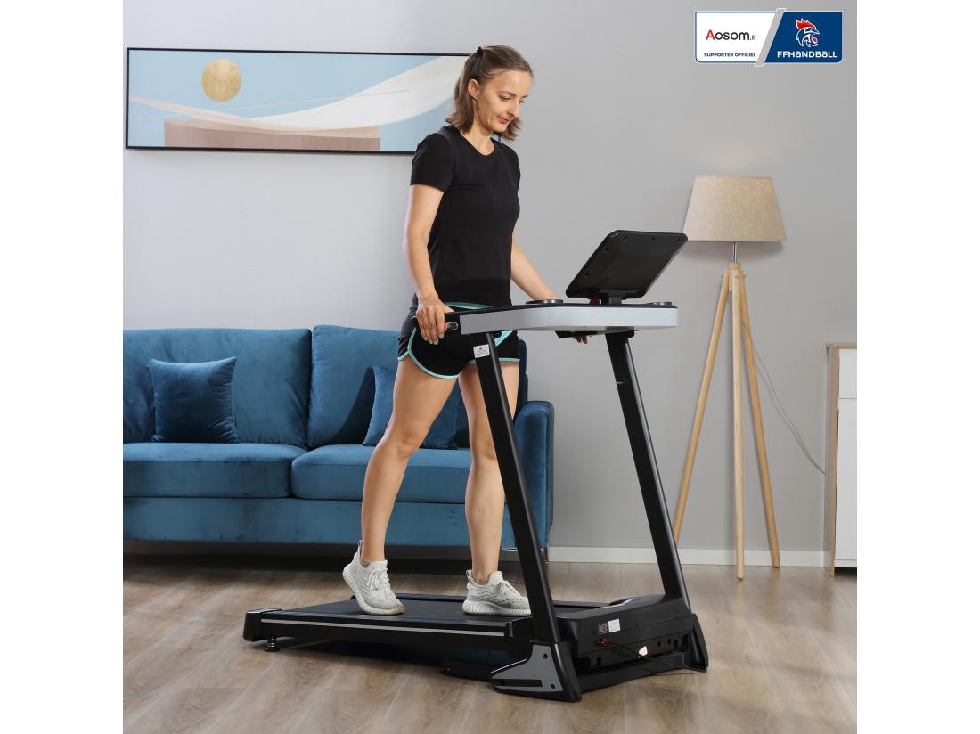 Vente Unique Tapis De Course Pliable - Collaboration Aosom.fr X FFHandball - 1-12 Km/h 500 W écran LCD 12 Programmes Noir