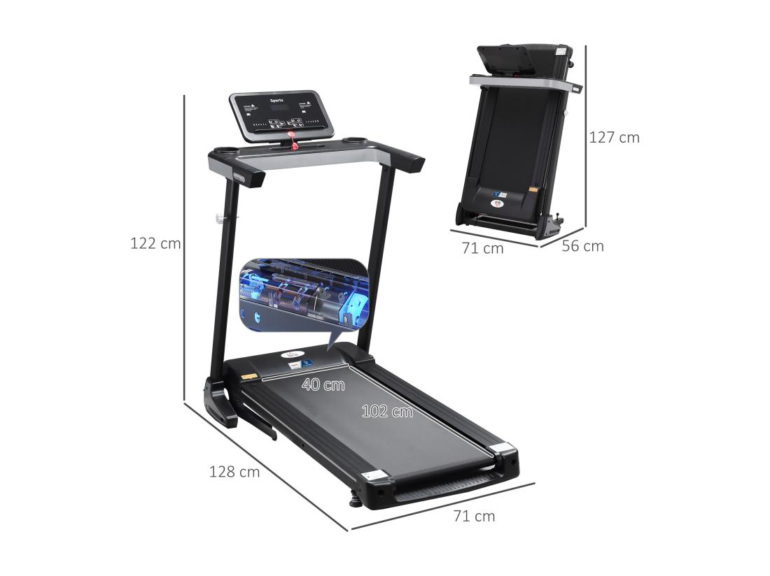 vente unique Tapis de course pliable - collaboration Aosom.fr x FFHandball - 1-12 Km/h 500 W écran LCD 12 programmes noir
