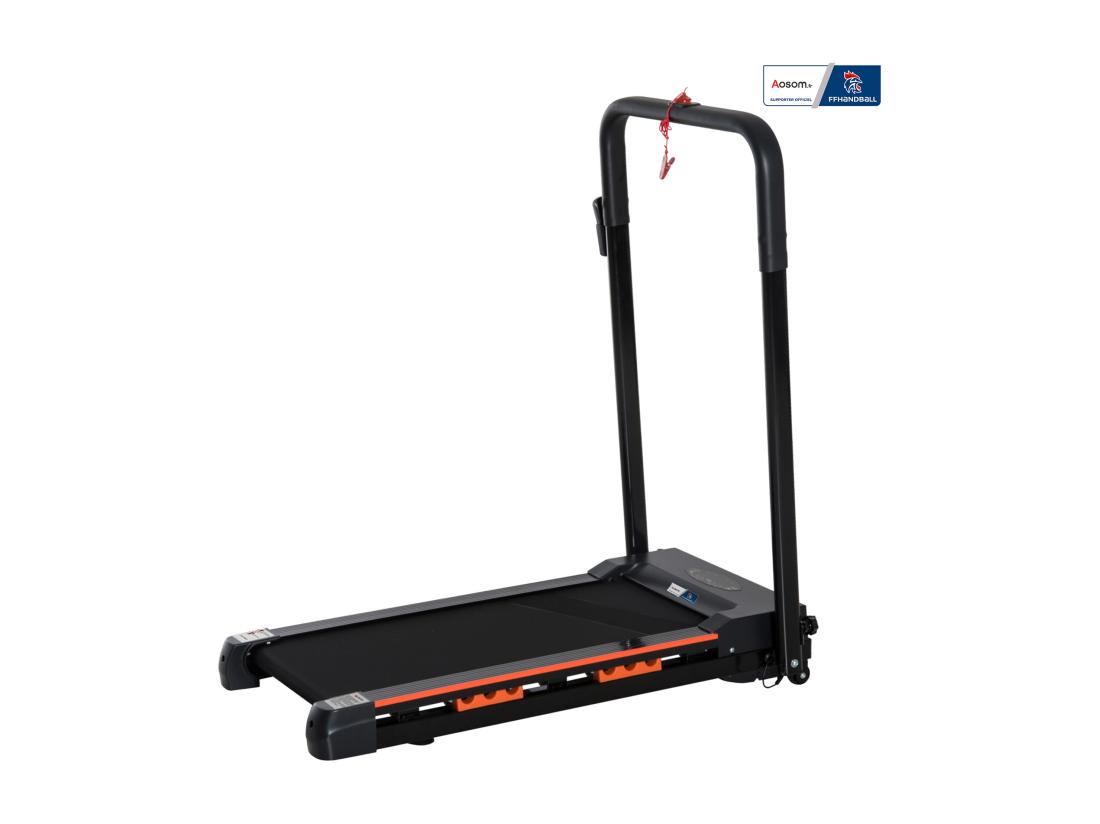 Vente Unique Tapis De Course Pliable - Tapis De Marche 6 Km/h Max. 370 W - Collaboration Aosom.fr X FFHandball - Orange Noir