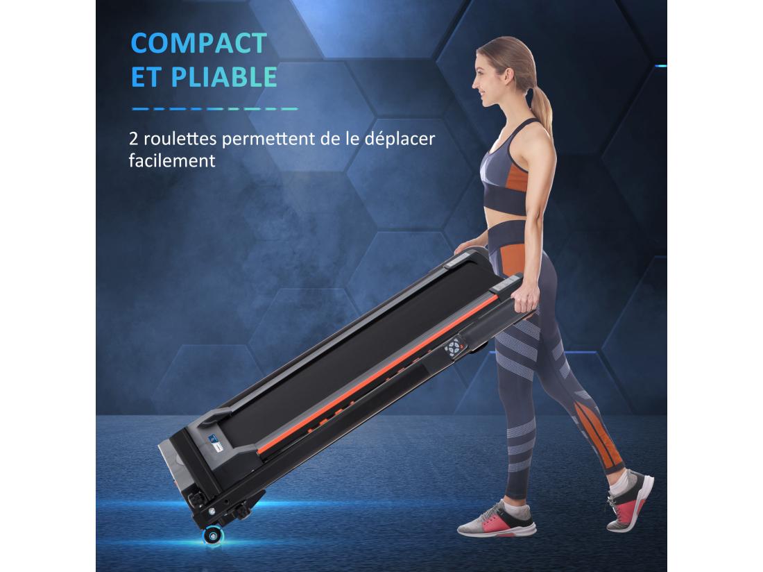 Vente Unique Tapis De Course Pliable - Tapis De Marche 6 Km/h Max. 370 W - Collaboration Aosom.fr X FFHandball - Orange Noir