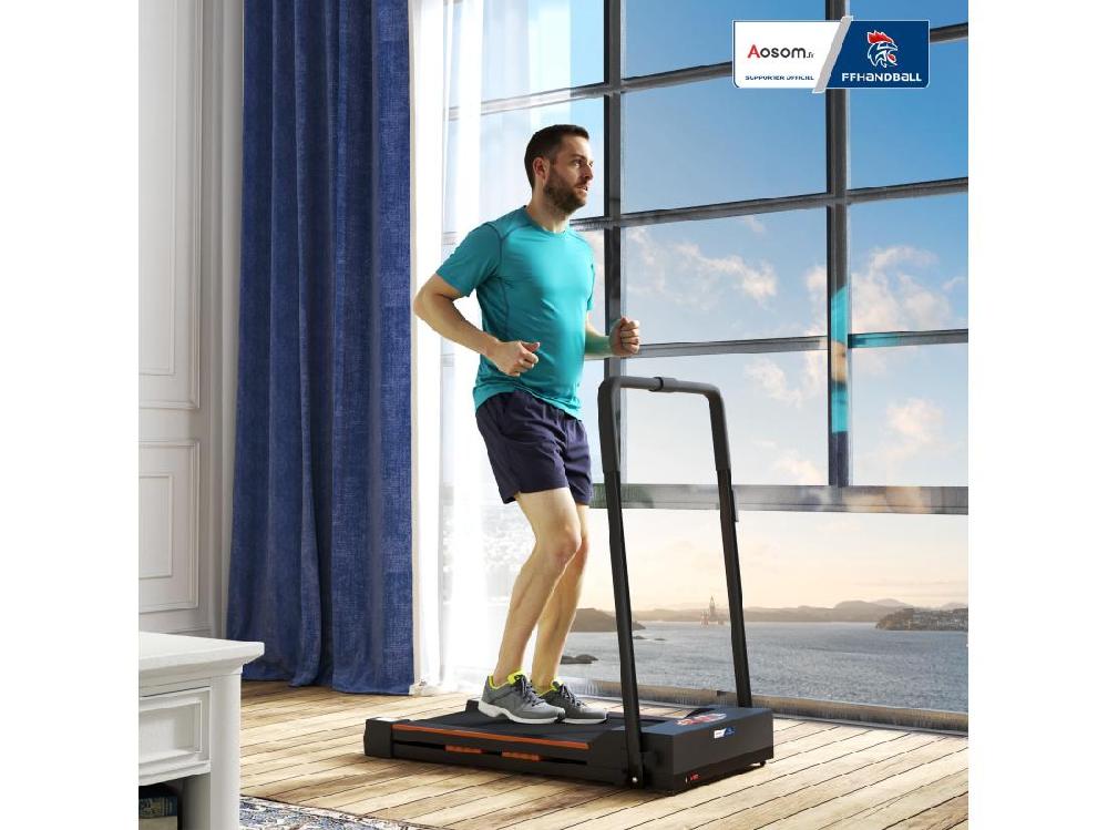 Vente Unique Tapis De Course Pliable - Tapis De Marche 6 Km/h Max. 370 W - Collaboration Aosom.fr X FFHandball - Orange Noir