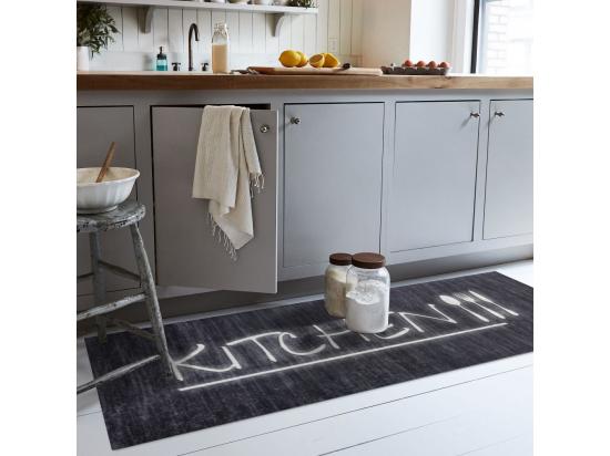 Vente Unique Tapis De Cuisine 60x90 Cm Polyester Kitchen Noir