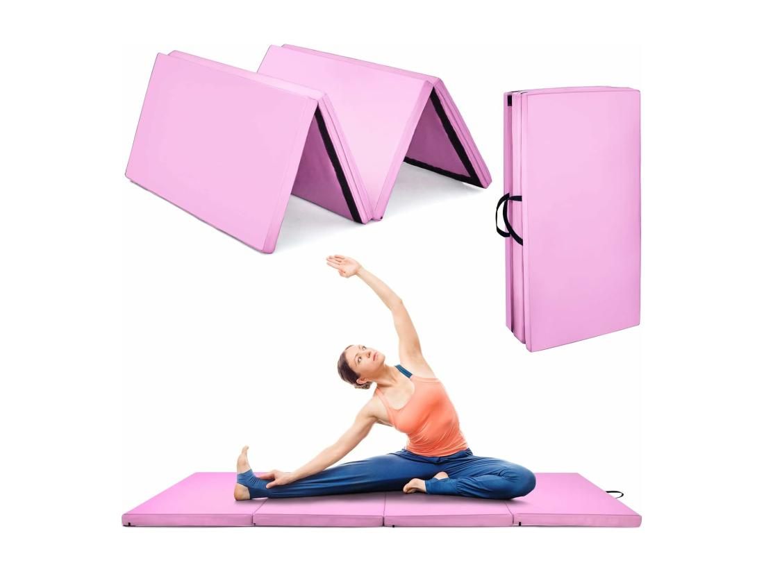 Vente Unique Tapis De Gymnastique Epais 240x116x5CM Matelas D'Entrainement Pliable En Mousse Et PU Détachable Avec 2 Poignées 4 Velcro Pour Gymnastes Entraînements Sportifs Yoga Rose