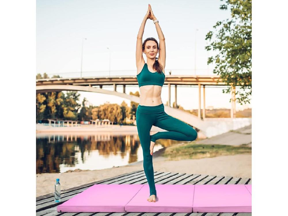 vente unique Tapis de Gymnastique Epais 240x116x5CM Matelas d'Entrainement Pliable en Mousse et PU Détachable avec 2 Poignées 4 Velcro pour Gymnastes Entraînements Sportifs Yoga Rose