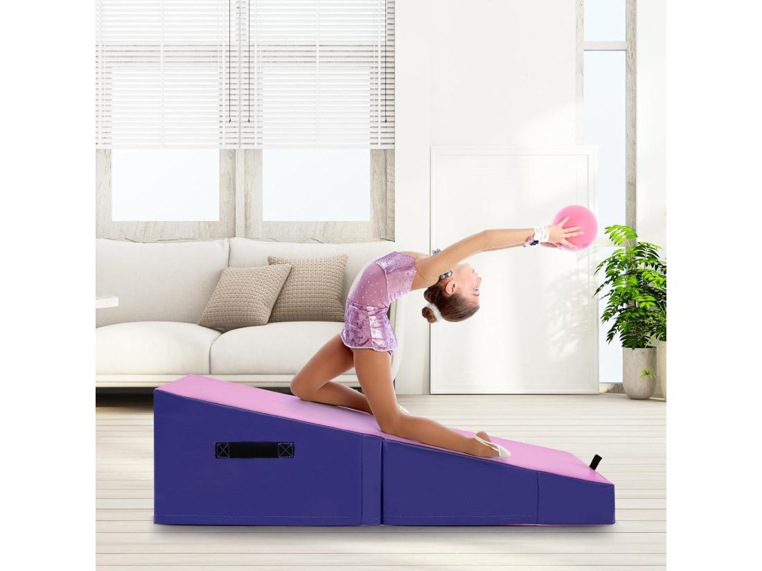 Vente Unique Tapis De Gymnastique Incliné 120 X 60 X 35 Cm Matelas De Gym Angle Droit Pliable Avec Mousse EPE Et Cuir PVC Antidérapant Poignée De Transport Exercice Aérobic