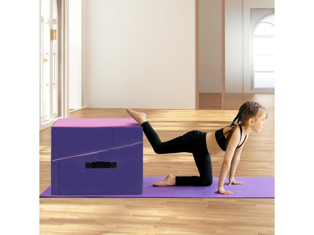 Vente Unique Tapis De Gymnastique Incliné 120 X 60 X 35 Cm Matelas De Gym Angle Droit Pliable Avec Mousse EPE Et Cuir PVC Antidérapant Poignée De Transport Exercice Aérobic
