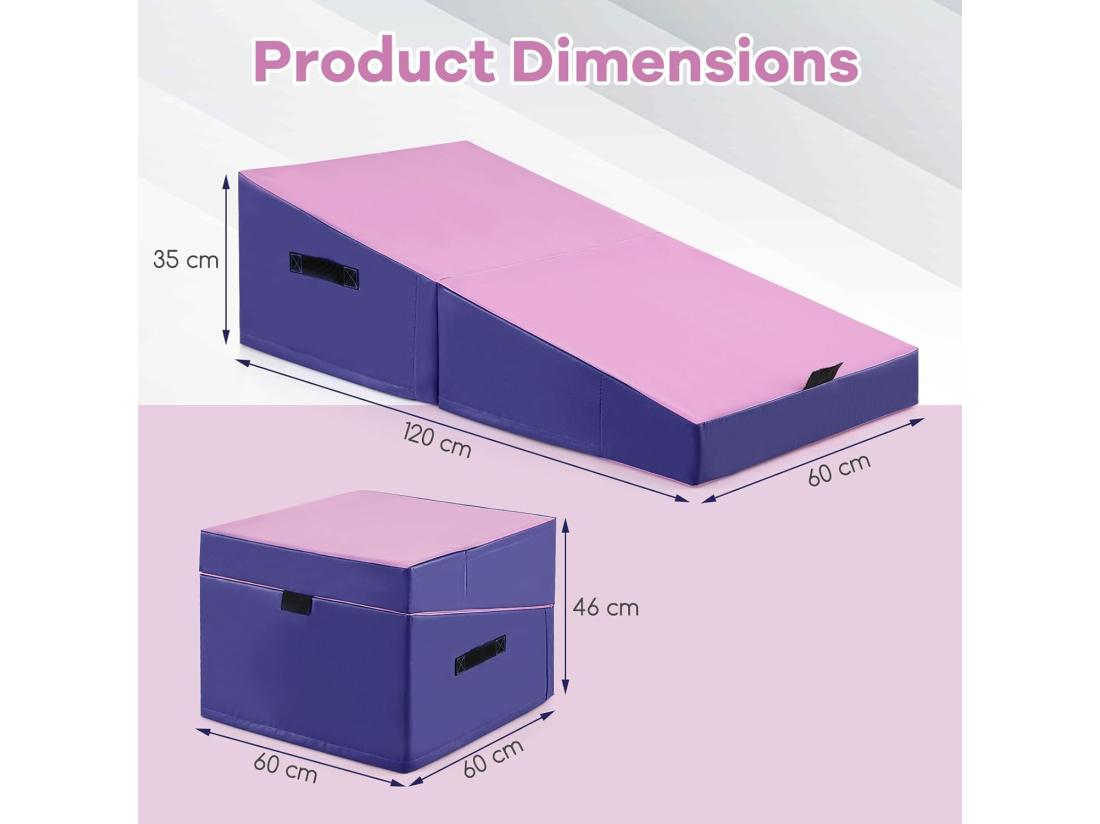 Vente Unique Tapis De Gymnastique Incliné 120 X 60 X 35 Cm Matelas De Gym Angle Droit Pliable Avec Mousse EPE Et Cuir PVC Antidérapant Poignée De Transport Exercice Aérobic