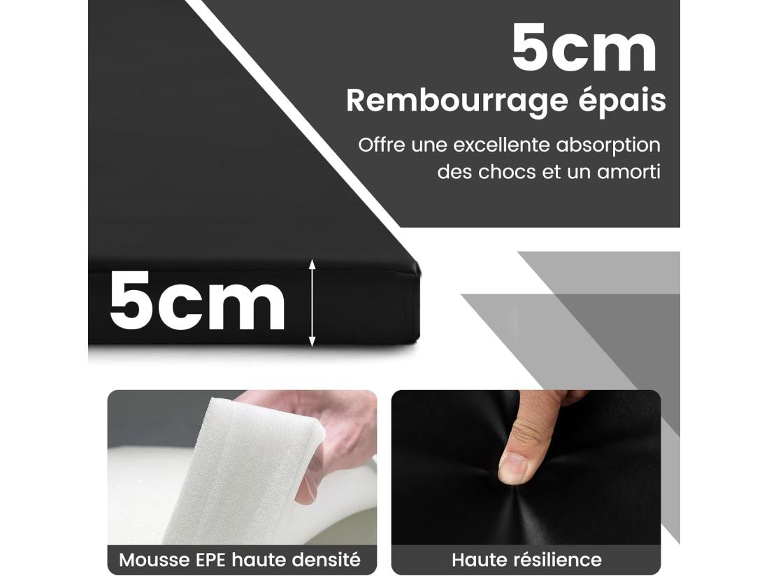 Vente Unique Tapis De Gymnastique Pliable à 4 Plis Epais Matelas D'Entrainement En Mousse Et PU Avec Poignées Attaches Auto-agrippantes Pour Gymnastes Entraînements Yoga 300x117x5CM Noir