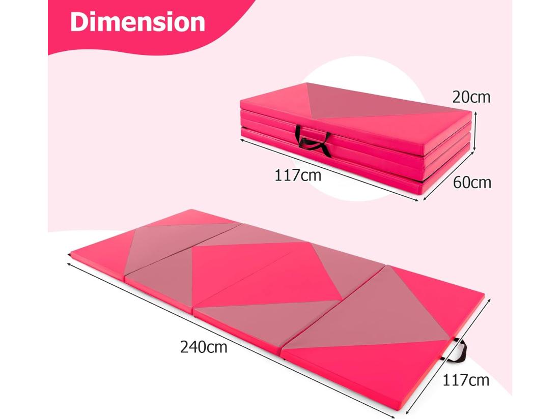 Vente Unique Tapis De Gymnastique Pliable Epais 240x117x5CM Matelas D'Entrainement En Mousse Et PU Avec Poignées Pour Gymnastes Entraînements Sportifs Yoga (Rose Et Rouge)