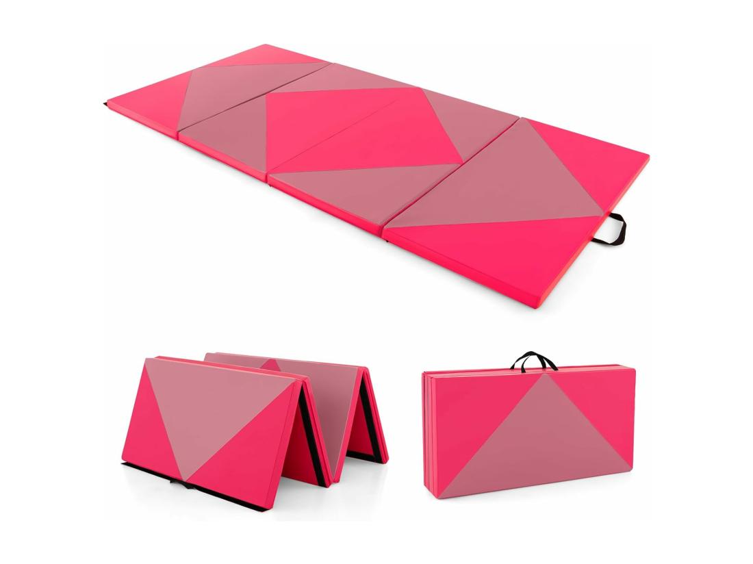 Vente Unique Tapis De Gymnastique Pliable Epais 240x117x5CM Matelas D'Entrainement En Mousse Et PU Avec Poignées Pour Gymnastes Entraînements Sportifs Yoga (Rose Et Rouge)