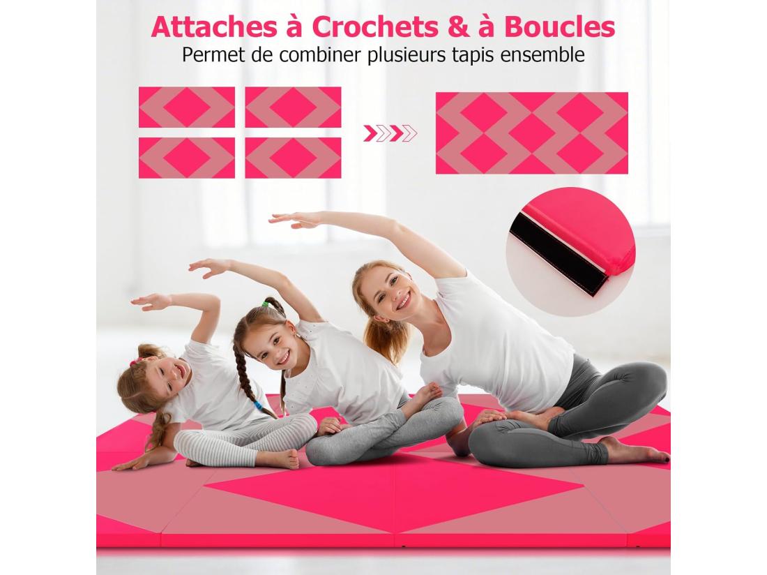 vente unique Tapis de Gymnastique Pliable Epais 240x117x5CM Matelas d'Entrainement en Mousse et PU avec Poignées pour Gymnastes Entraînements Sportifs Yoga (Rose et Rouge)
