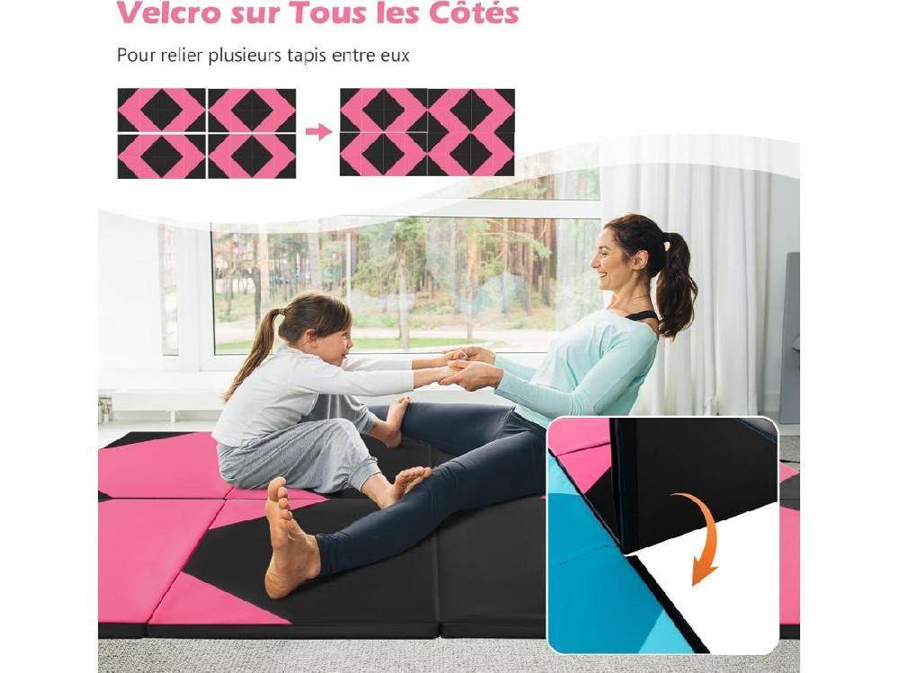 Vente Unique Tapis De Gymnastique Pliable Epais Matelas D'Entrainement En Mousse Et PU Avec Poignées Pour Gymnastes Entraînements Yoga