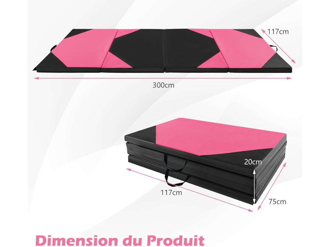 Vente Unique Tapis De Gymnastique Pliable Epais Matelas D'Entrainement En Mousse Et PU Avec Poignées Pour Gymnastes Entraînements Yoga