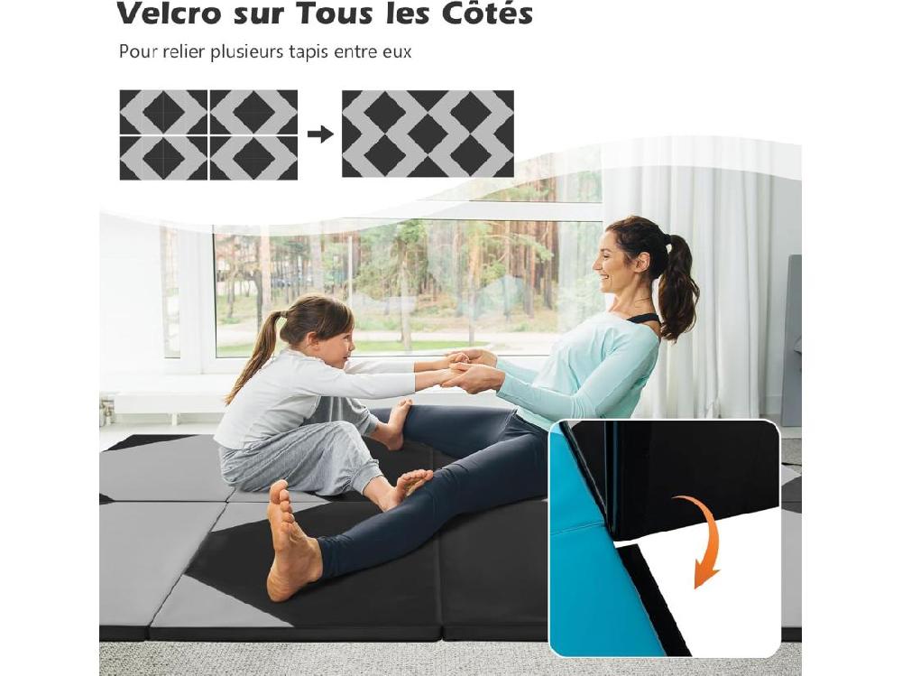 Vente Unique Tapis De Gymnastique Pliable Epais Matelas D'Entrainement En Mousse Et PU Avec Poignées Pour Gymnastes Entraînements Yoga