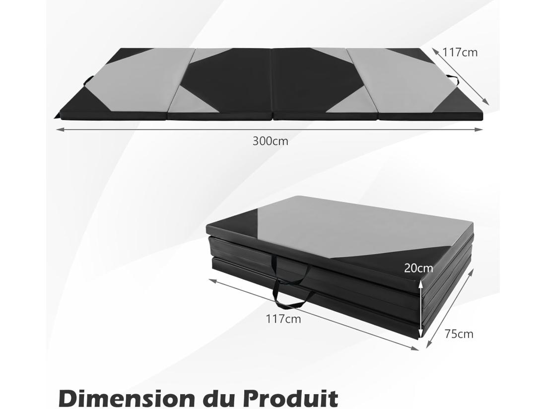 Vente Unique Tapis De Gymnastique Pliable Epais Matelas D'Entrainement En Mousse Et PU Avec Poignées Pour Gymnastes Entraînements Yoga