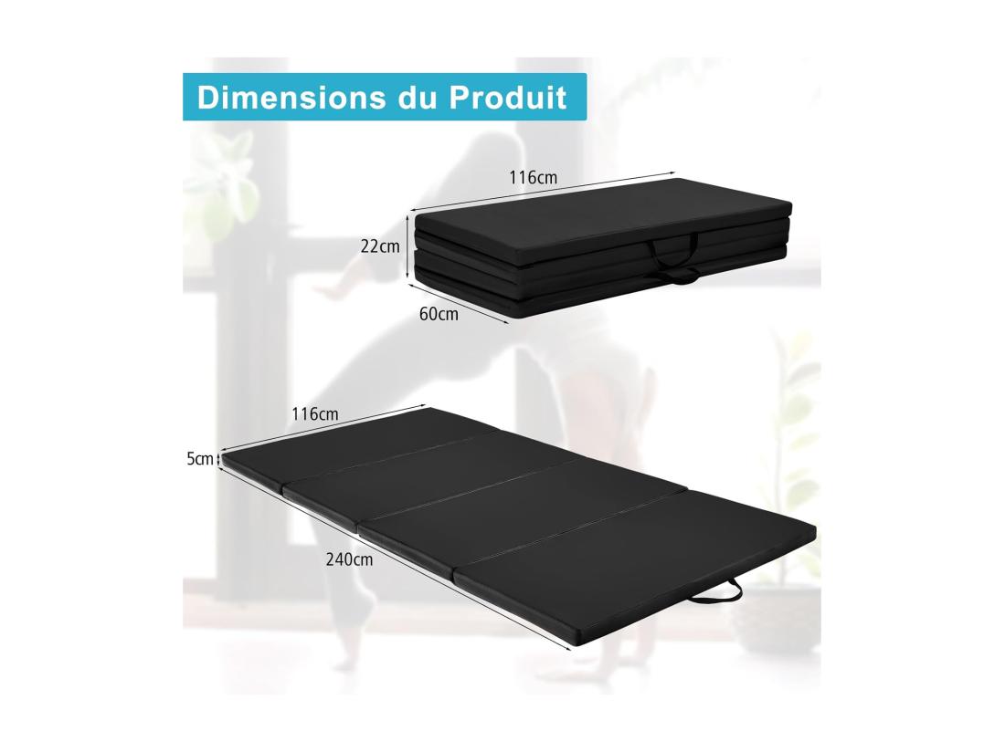 Vente Unique Tapis De Gymnastique Tapis De Yoga Pliant Tapis Musculation Matelas Gymnastique Pliant Portable Tapis D'Entrainement 180x60x4CM