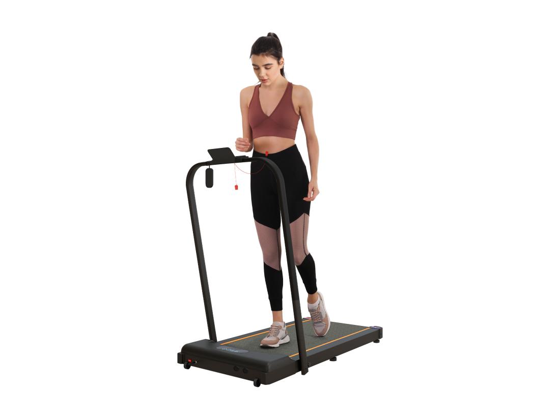 Vente Unique Tapis De Marche électrique Pliable 1800W - V. Max. 6Km/h - écran LED Multifonction Télécommande Support IPad - Orange Noir