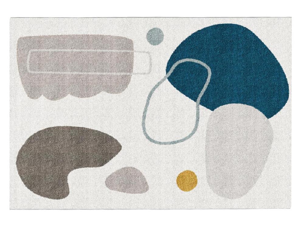 vente unique Tapis design à motifs abstraits - 160 x 230 cm - Blanc gris et bleu - KIMIA