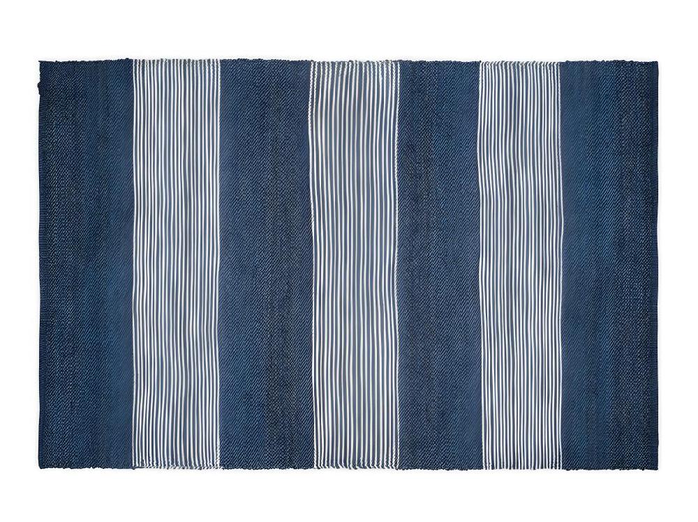 vente unique Tapis en jute tissé à la main KOCHI - 200 x 290 cm - Bleu marine et blanc