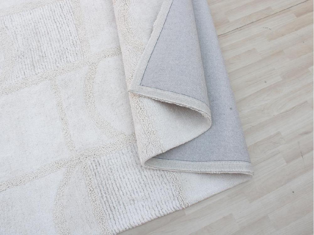 Vente Unique Tapis En Relief En Coton Fait à La Main - 160 X 230 Cm - 1800g/m2 - Ivoire - HAZELA