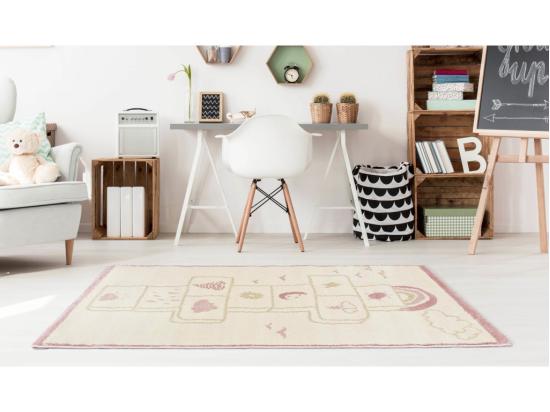 Vente Unique Tapis Enfant Marelle - 100 X 150 Cm - Beige Rose Et Lurex Doré - FUNNY