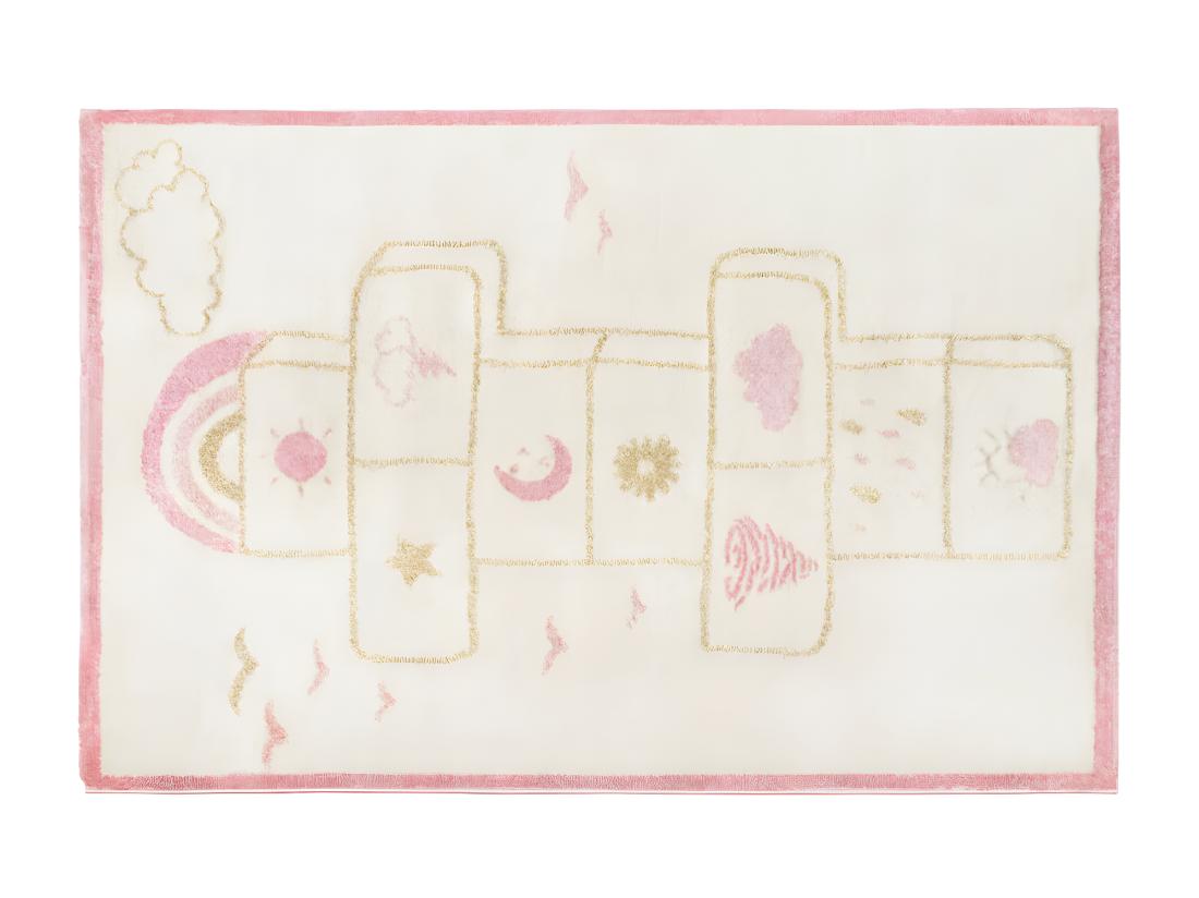 vente unique Tapis enfant marelle - 100 x 150 cm - beige rose et lurex doré - FUNNY