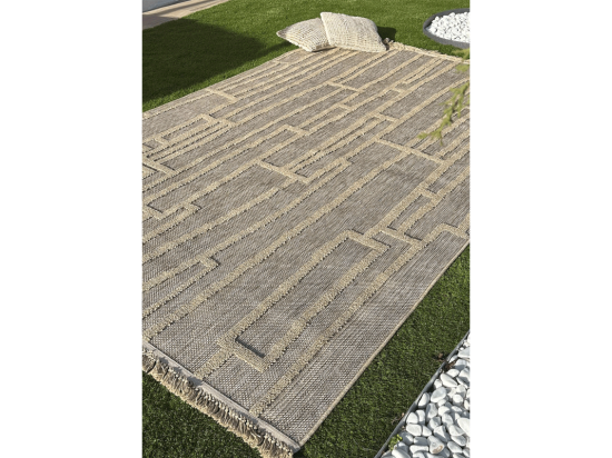 Vente Unique Tapis Extérieur Effet Intérieur Jute Géométrique CASSIS 99 Beige 200*290