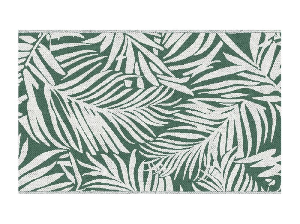 Vente Unique Tapis Extérieur Motif Feuilles - Tapis Réversible - Dim. 2 43L X 1 52l M ép. 3 Mm - PP Haute Densité 310 G/m² Vert Blanc