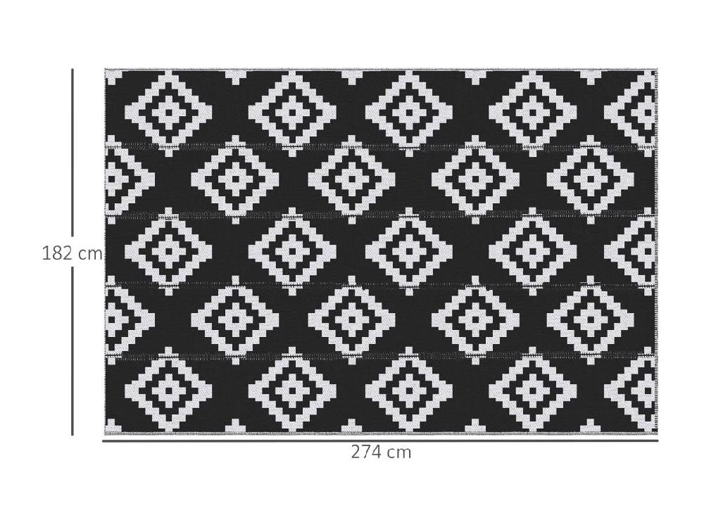 Vente Unique Tapis Extérieur Style Graphique - Tapis Réversible 2 Motifs - Dim. 2 74L X 1 82l M ép. 3 Mm - PP Haute Densité 310 G/m² Noir Blanc