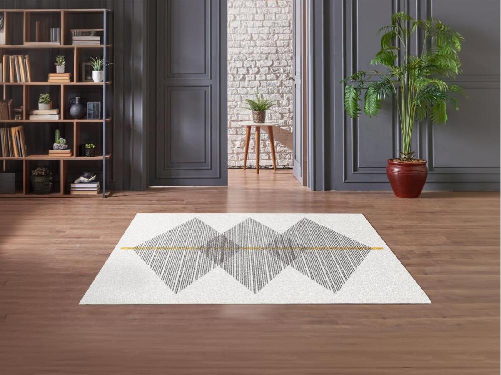 vente unique Tapis géométrique - 120 x 170 cm - Blanc et gris - NIMIRIA