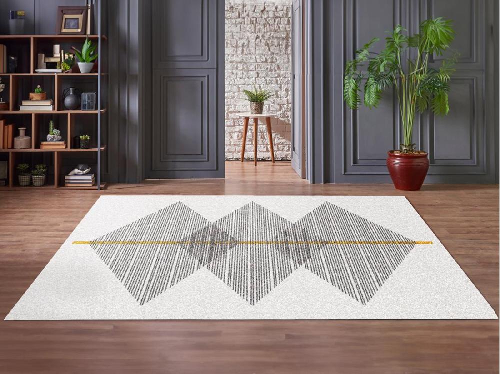Vente Unique Tapis Géométrique - 160 X 230 Cm - Blanc Et Gris- NIMIRIA