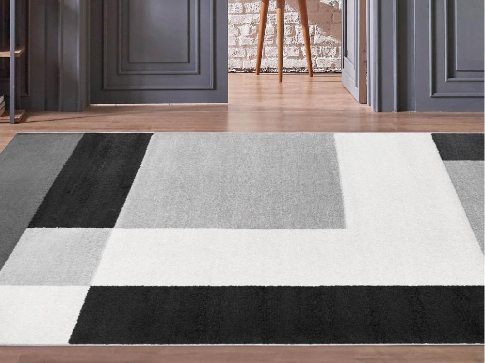 Vente Unique Tapis Géométrique - 160 X 230 Cm - Noir Blanc Gris - CARINO
