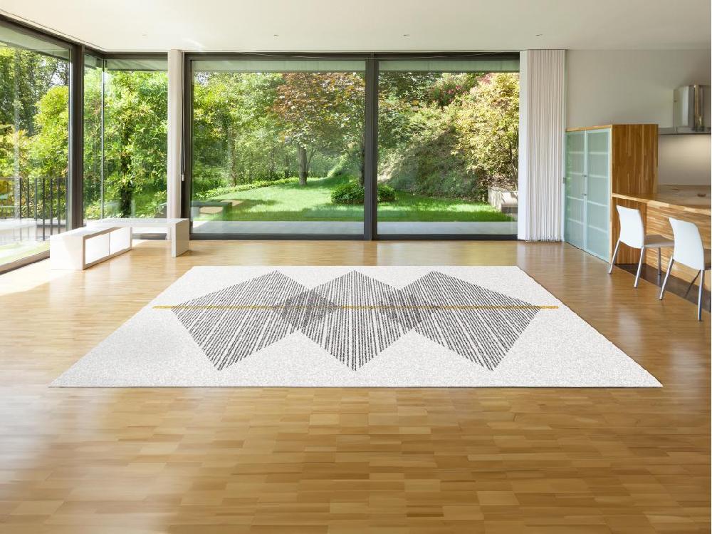vente unique Tapis géométrique - 200 x 290 cm - Blanc et gris- NIMIRIA