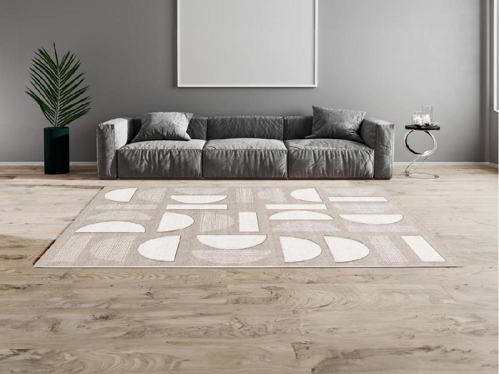 vente unique Tapis géométrique en relief - 160 x 230 cm - Gris et beige - GRAFITA