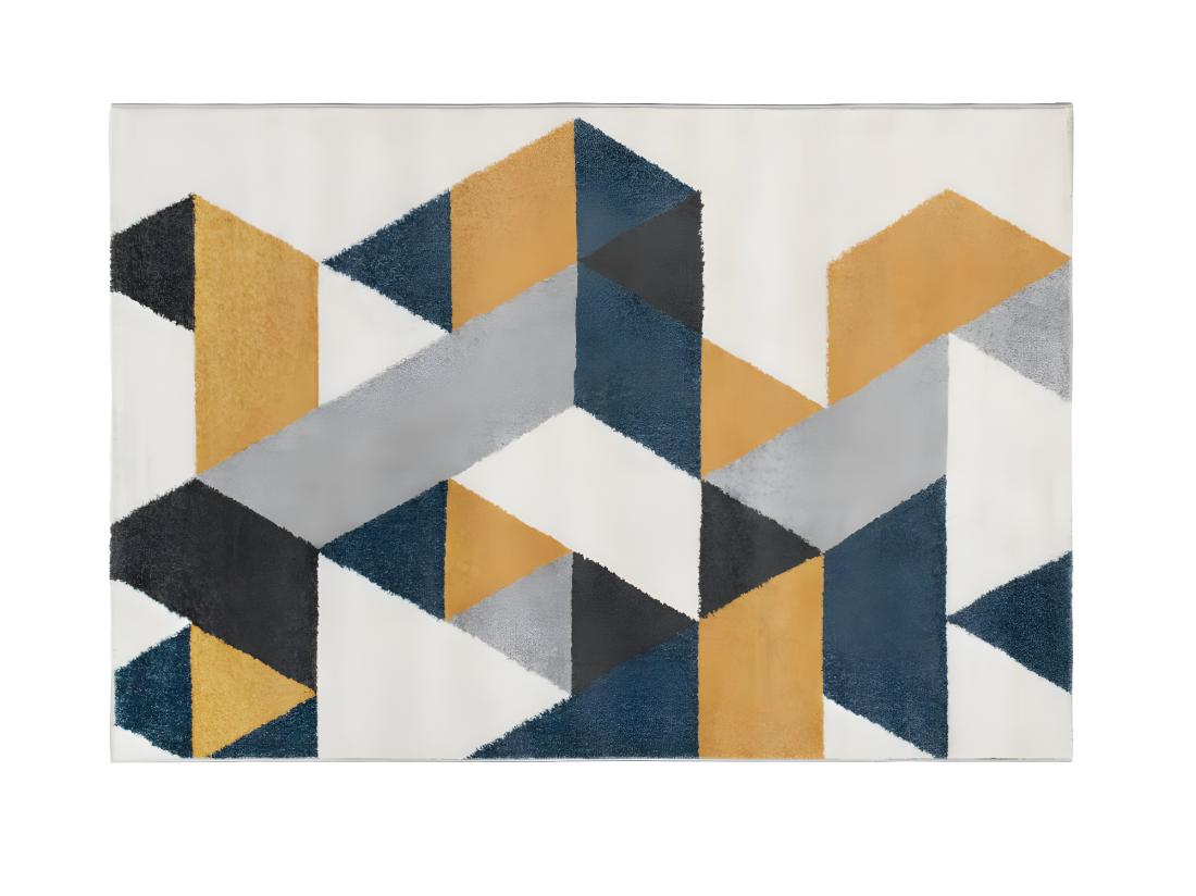 Vente Unique Tapis Géométrique Scandinave - 160 X 230 Cm - Jaune Gris Et Bleu - GEOMIE