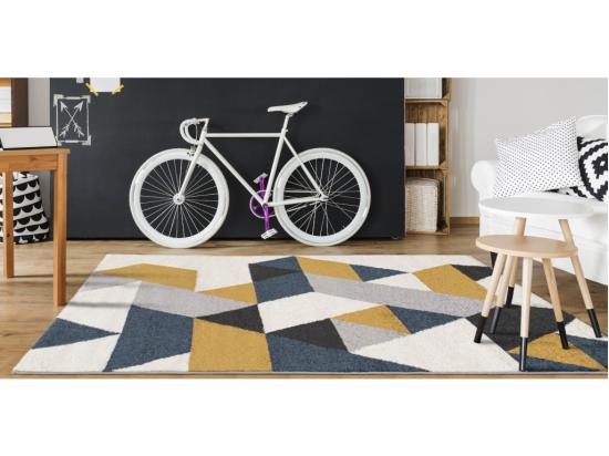 vente unique Tapis géométrique scandinave - 160 x 230 cm - jaune gris et bleu - GEOMIE