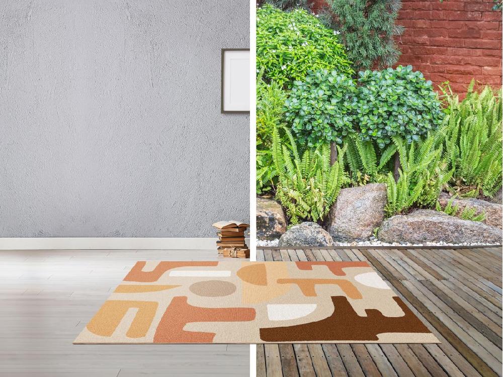 vente unique Tapis intérieur ou extérieur à motifs abstraits - 150 x 200 cm - Multicolore - ENIGMO