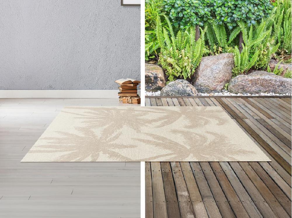 vente unique Tapis intérieur ou extérieur à motifs palmiers - 150 x 200 cm - Beige - BENERIS