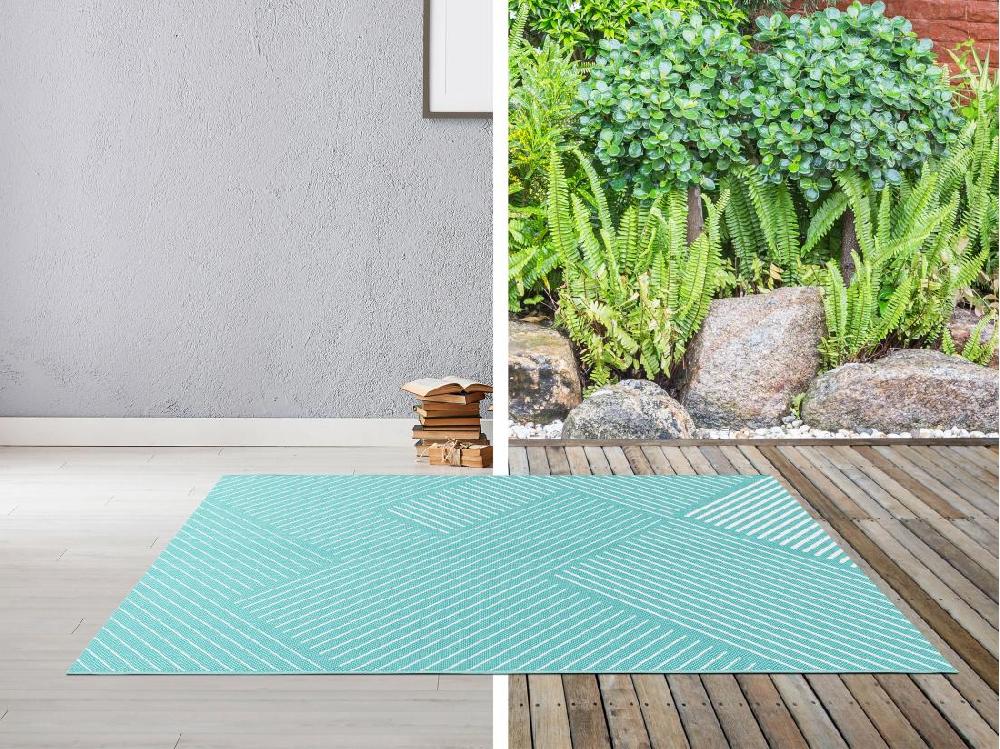 Vente Unique Tapis Intérieur Ou Extérieur Géométrique - 150 X 200 Cm - Bleu - RIVIERA