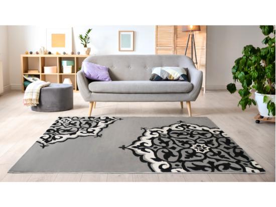 vente unique Tapis motif rosace - 200 x 290 cm - gris et noir - ROSIA