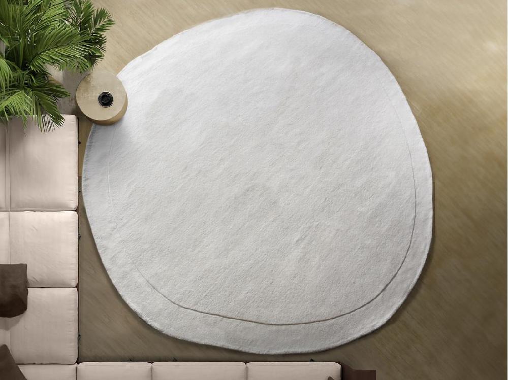 Vente Unique Tapis Organique Rond 100% Laine Fait à La Main - 300 X 300 Cm - 2200g/m2 - Crème - WILLOW