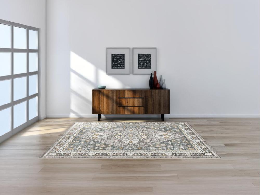 vente unique Tapis oriental vintage - 160 x 230 cm - Bleu gris et taupe - SAMARIA