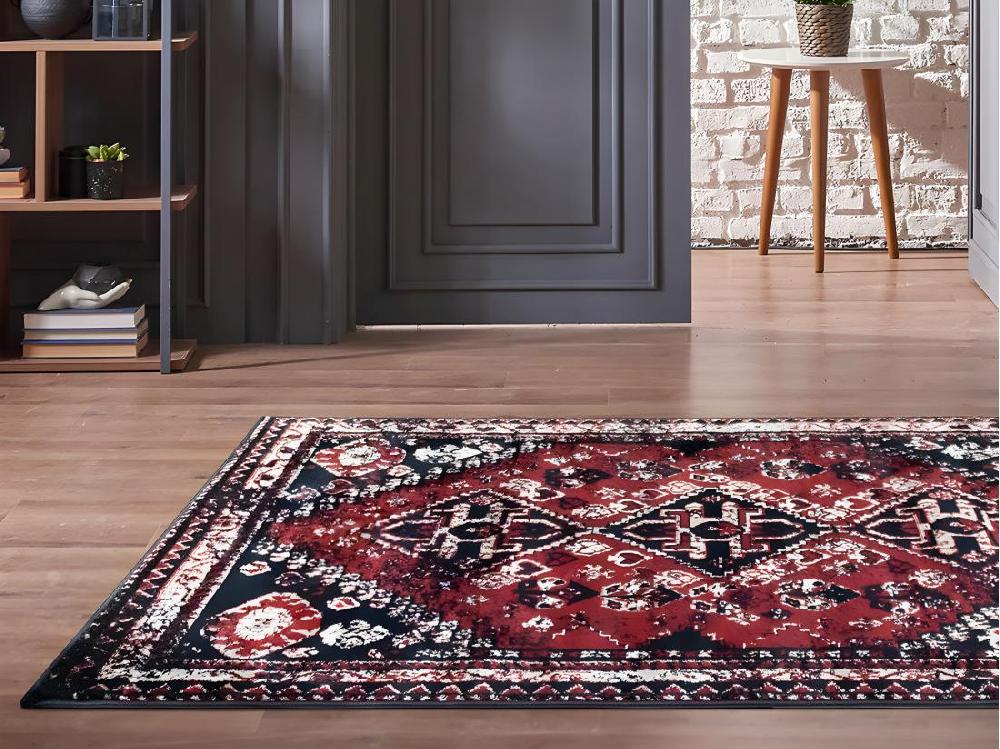 vente unique Tapis oriental vintage - 160 x 230 cm - Rouge et noir - SYLHET
