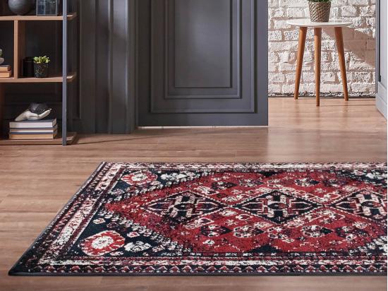 vente unique Tapis oriental vintage - 200 x 290 cm - Rouge et noir - SYLHET